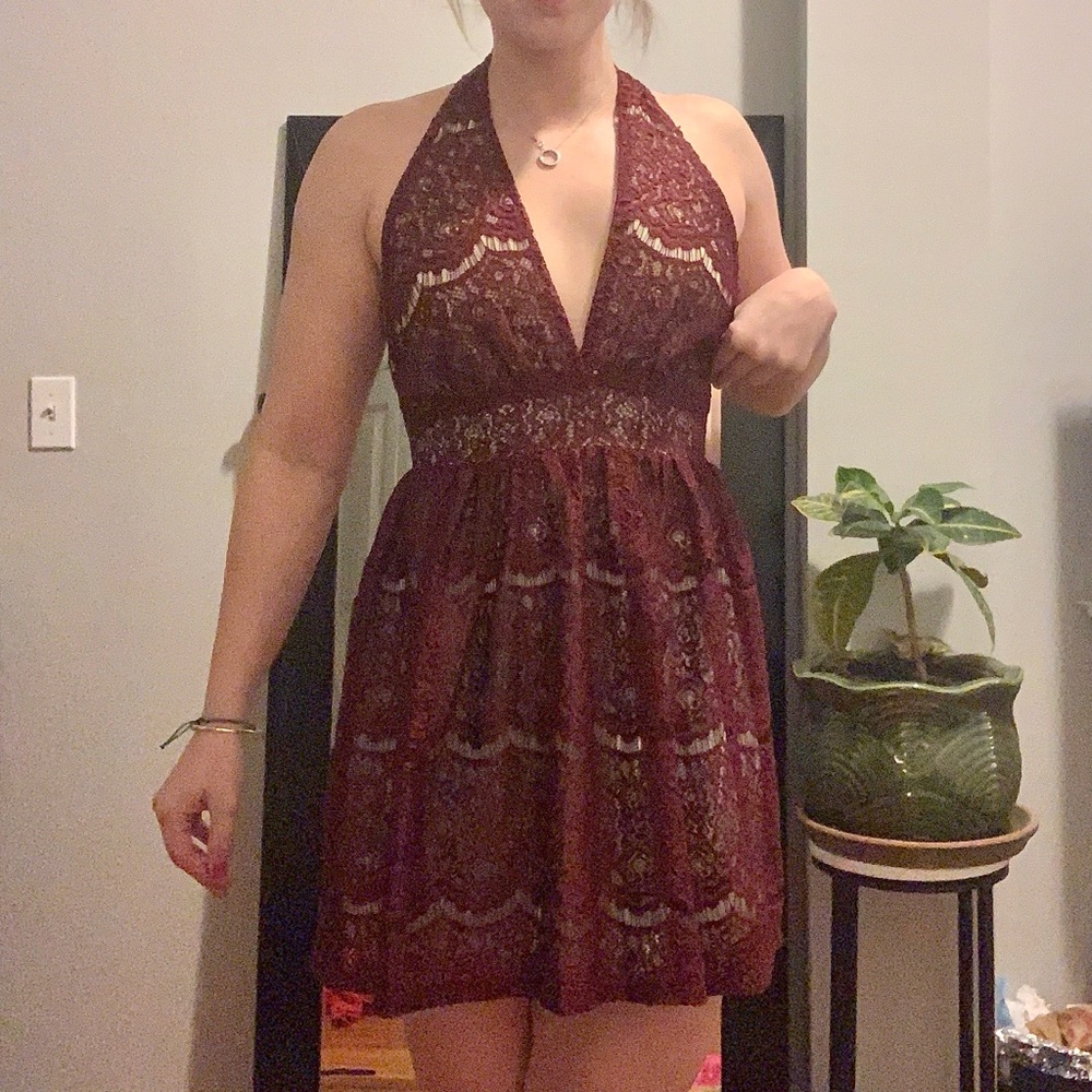 Dainty Hooligan Maroon Lace Dress